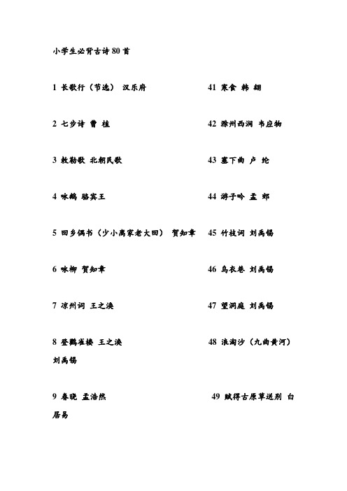 小学生必背古诗80首