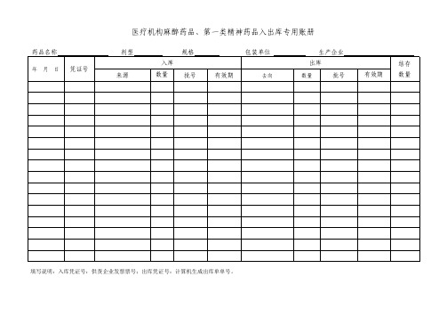 医疗机构麻醉药品、第一类精神药品入出库专用账册