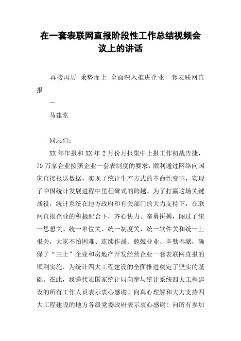 在一套表联网直报阶段性工作总结视频会议上的讲话