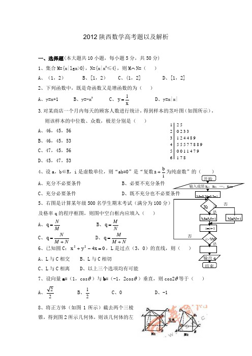 2012陕西数学高考题以及解析