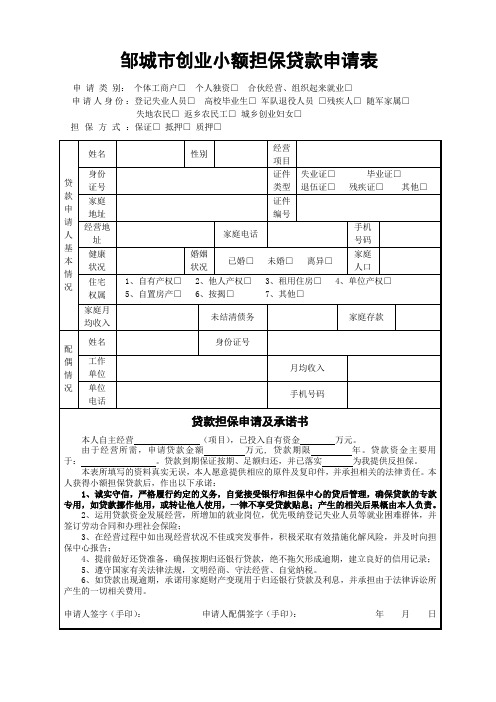 XX市创业小额担保贷款申请表