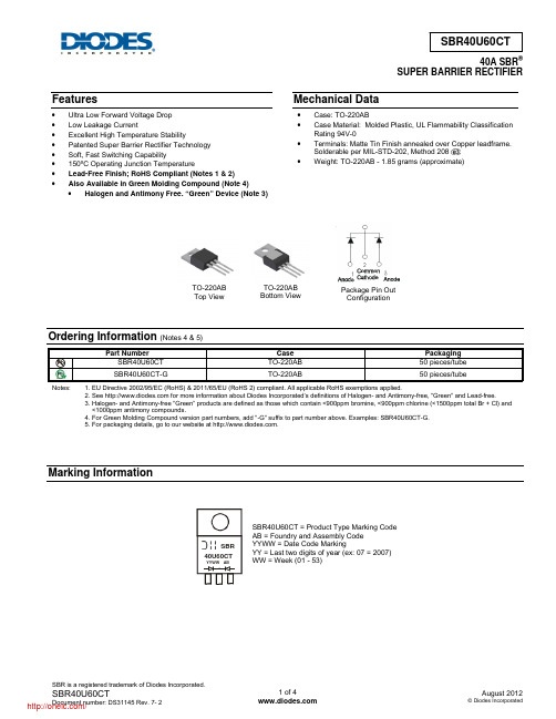 SBR40U60CT;中文规格书,Datasheet资料