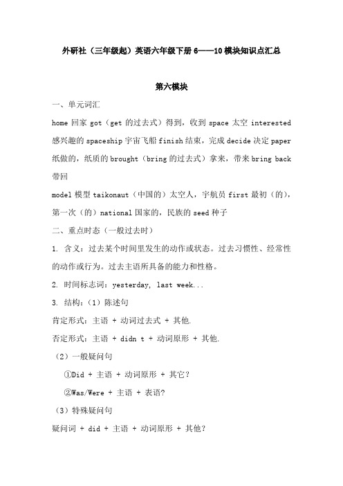 外研社(三年级起)英语六年级下册6——10模块知识点汇总