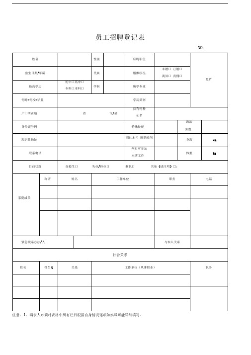 员工招聘登记表范本