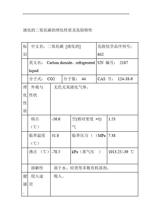 液化的二氧化碳的理化性质及危险特性