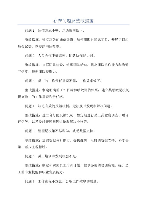 存在问题及整改措施