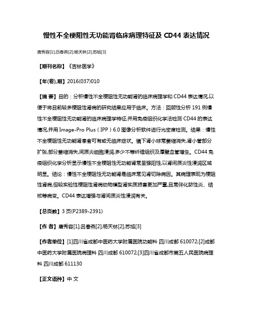 慢性不全梗阻性无功能肾临床病理特征及CD44表达情况