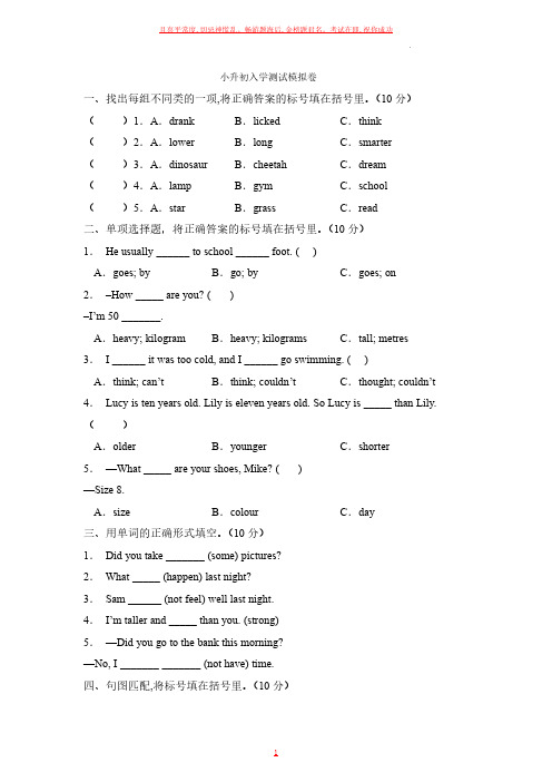 小升初入学测试模拟卷 (含答案解析)