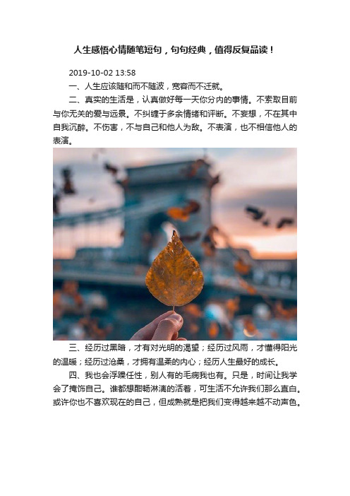 人生感悟心情随笔短句，句句经典，值得反复品读！