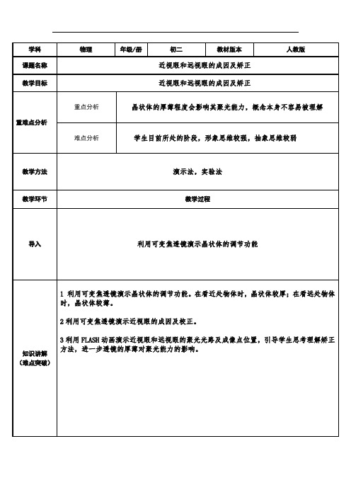 八年级物理上册教案-5.4 眼睛和眼镜4-人教版