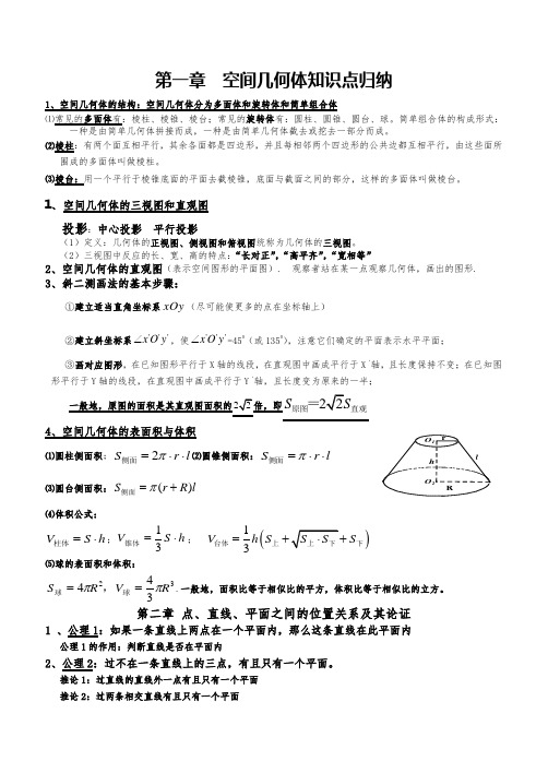 人教A版高中数学必修2空间立体几何知识点归纳