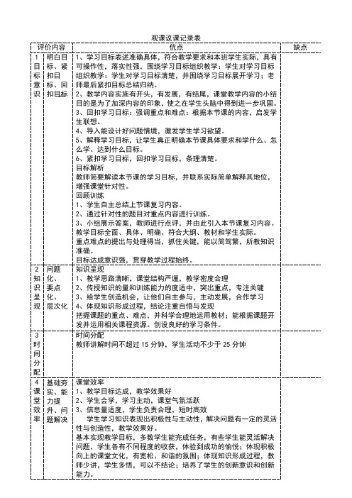 观课议课记录表