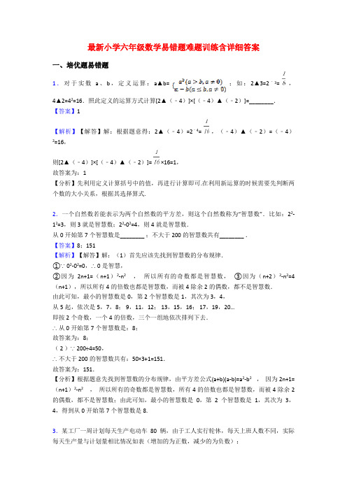 最新小学六年级数学易错题难题训练含详细答案