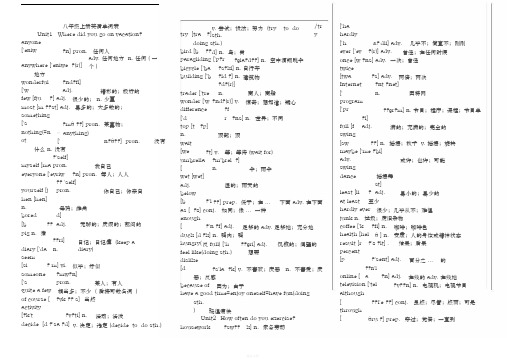 2018人教版八年级上册英语单词表(带音标与词性)