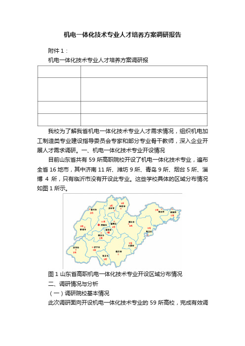 机电一体化技术专业人才培养方案调研报告