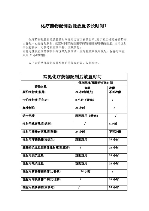 化疗药物配制后的能放置多长时间