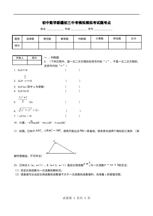 初中数学新疆初三中考模拟模拟考试题考点.doc