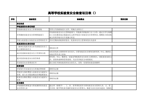 高等学校实验室安全检查项目表