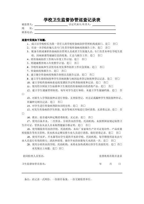 学校卫生监督协管巡查记录表