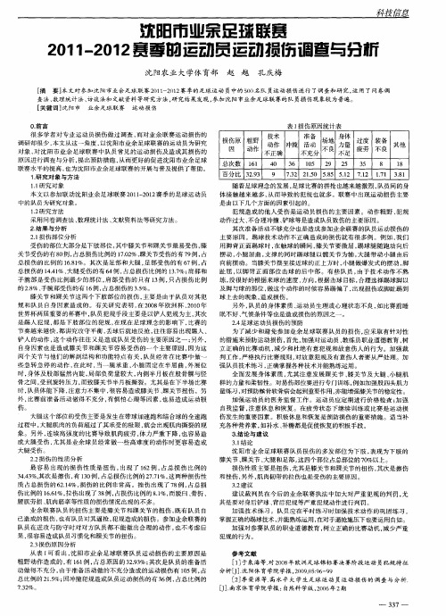 沈阳市业余足球联赛2011-2012赛季的运动员运动损伤调查与分析