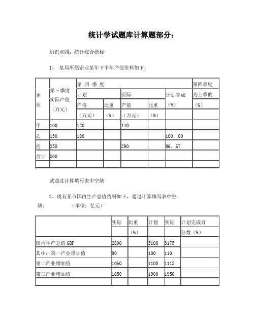 统计学试题库计算题部分