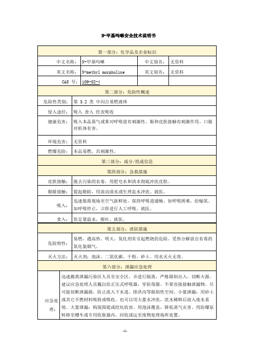 N-甲基吗啉安全技术说明书