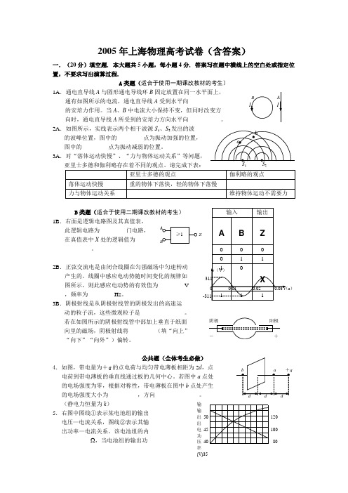 2005上海物理高考题(含答案)