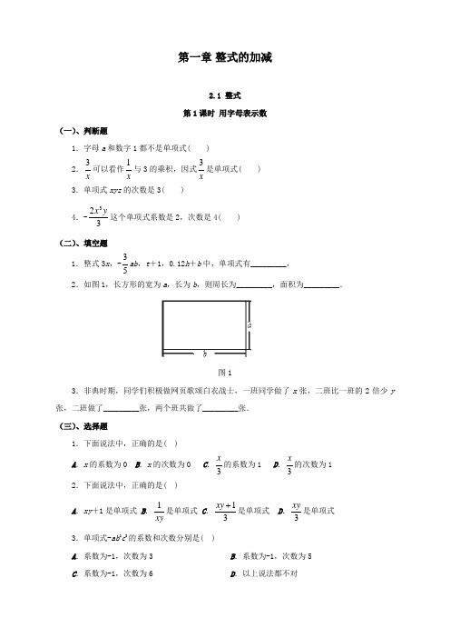 最新人教版初中七年级上册数学《用字母表示数》练习题