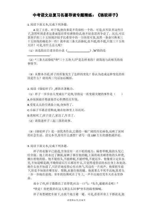 中考语文总复习名著导读专题精练：《骆驼祥子》