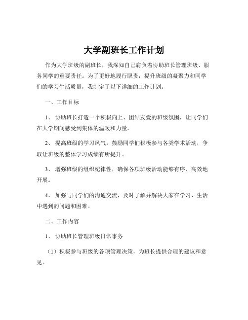 大学副班长工作计划