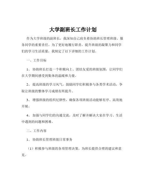 大学副班长工作计划