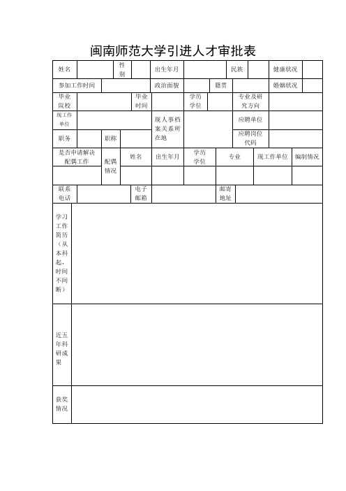 XX大学引进人才审批表【模板】