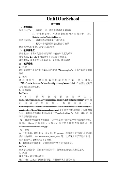 人教版(PEP)小学英语四年级下册教案unit1