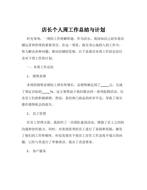 店长个人周工作总结与计划