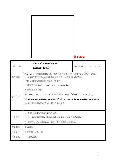 河南省郑州市中牟县雁鸣湖镇七年级英语下册 Unit 6 I’m watching TV(第3课时)教案 (新版)人教新目标版