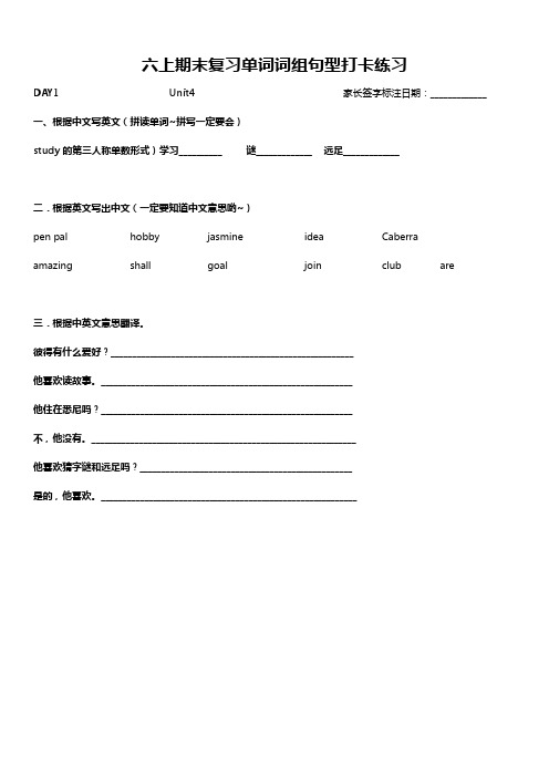 人教Pep六年级上册英语试题   Unit4-6词汇句型