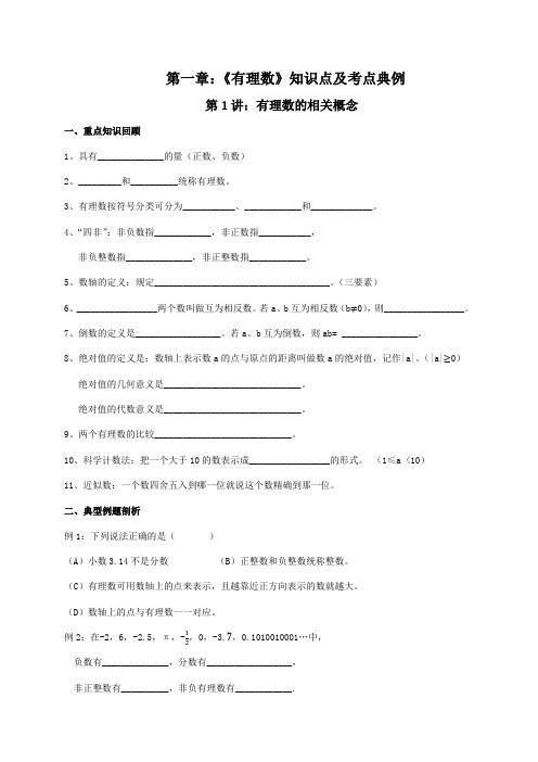 第1章：《有理数》知识点及考点典例