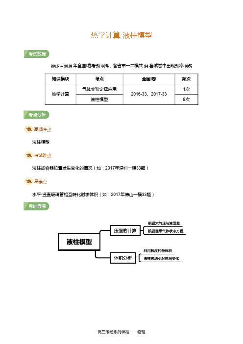 高中物理选修热学计算-液柱模型(学生版)