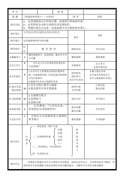 人教版八年级地理下册《六章 认识省级区域  第三节 祖国的神圣领土——台湾省》教案_9