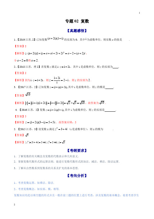 专题02 复数-2020年江苏省高考数学命题规律大揭秘(解析版)