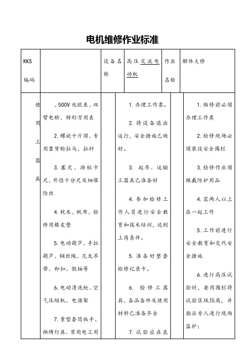 电机维修作业标准