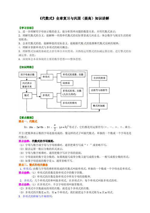 (全册系列精选)华东师大初中七年级上册数学《代数式》全章复习与巩固(提高)知识讲解