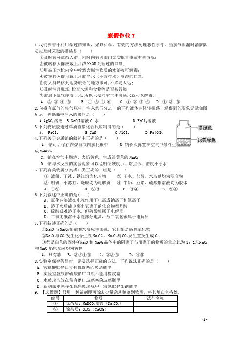 山东省华侨中学高一化学寒假作业7