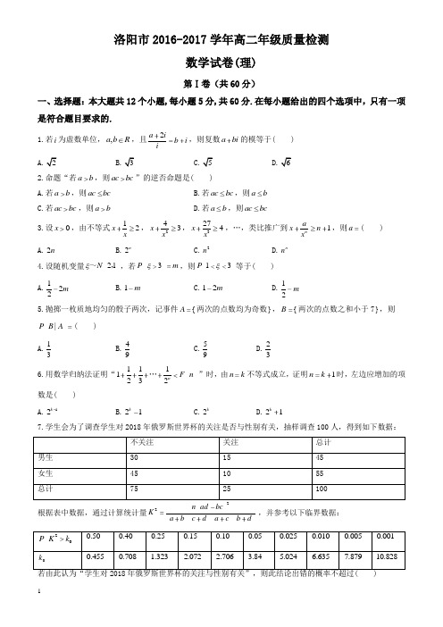 河南省洛阳市2016-2017学年高二下学期期末考试理数试题有答案-(数学)