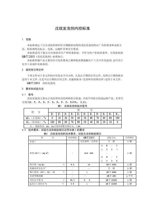 戊烷发泡剂内控标准