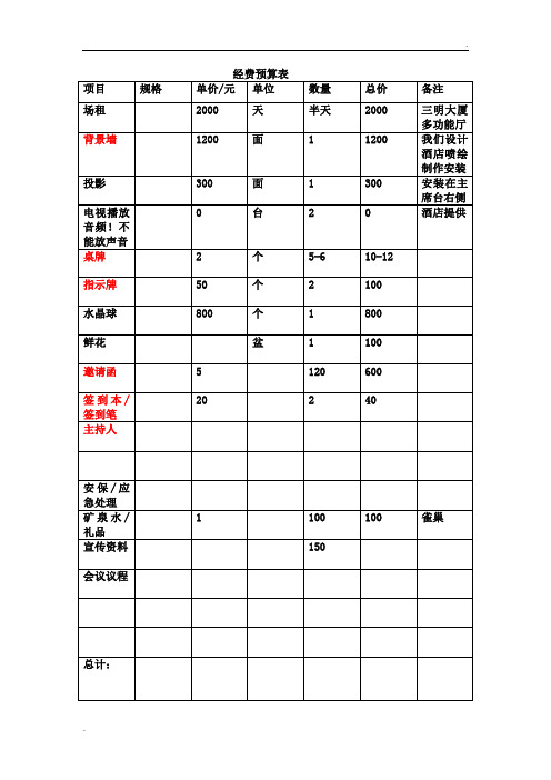 新闻发布会经费预算表