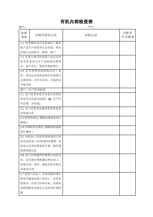 有机食品内部检查表