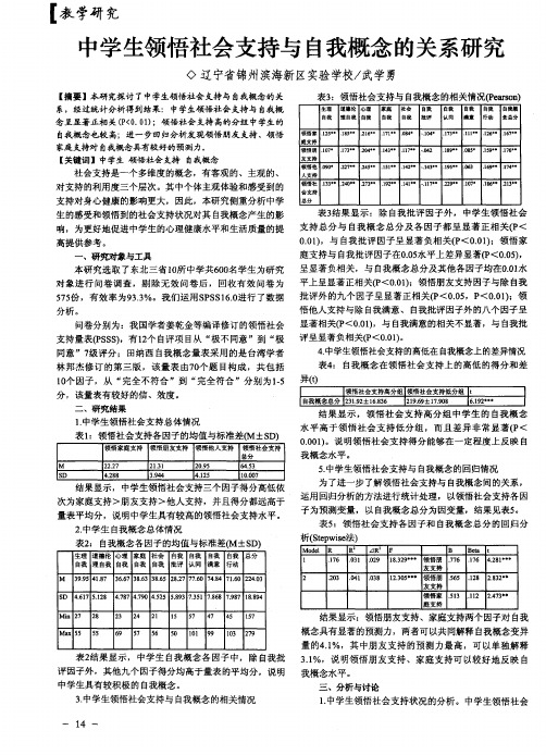 中学生领悟社会支持与自我概念的关系研究