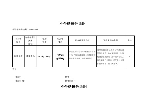 不合格报告说明【模板】