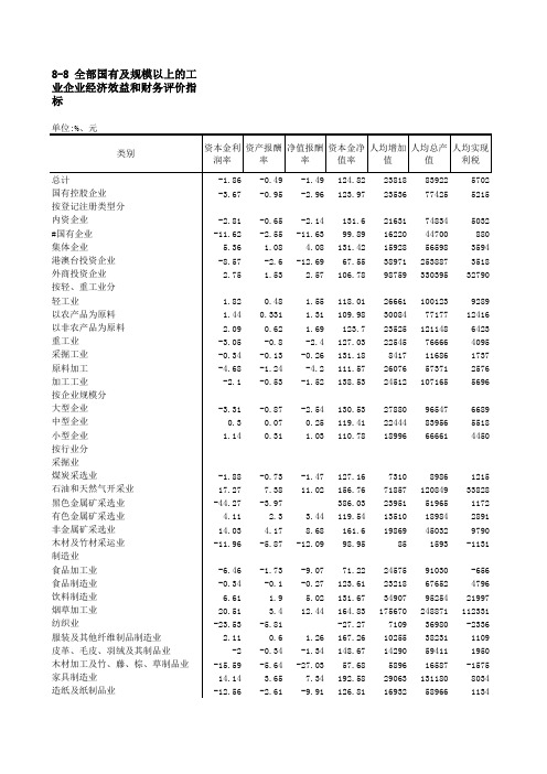 全部国有及规模以上的工业企业经济效益和财务评价指标